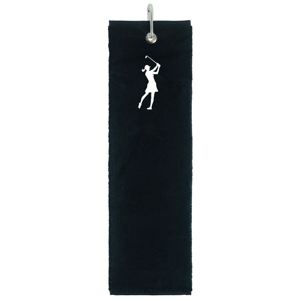 SURPRIZESHOP Suprizeshop Cotton Trifold Lady Golfer Design Golf Towel Black