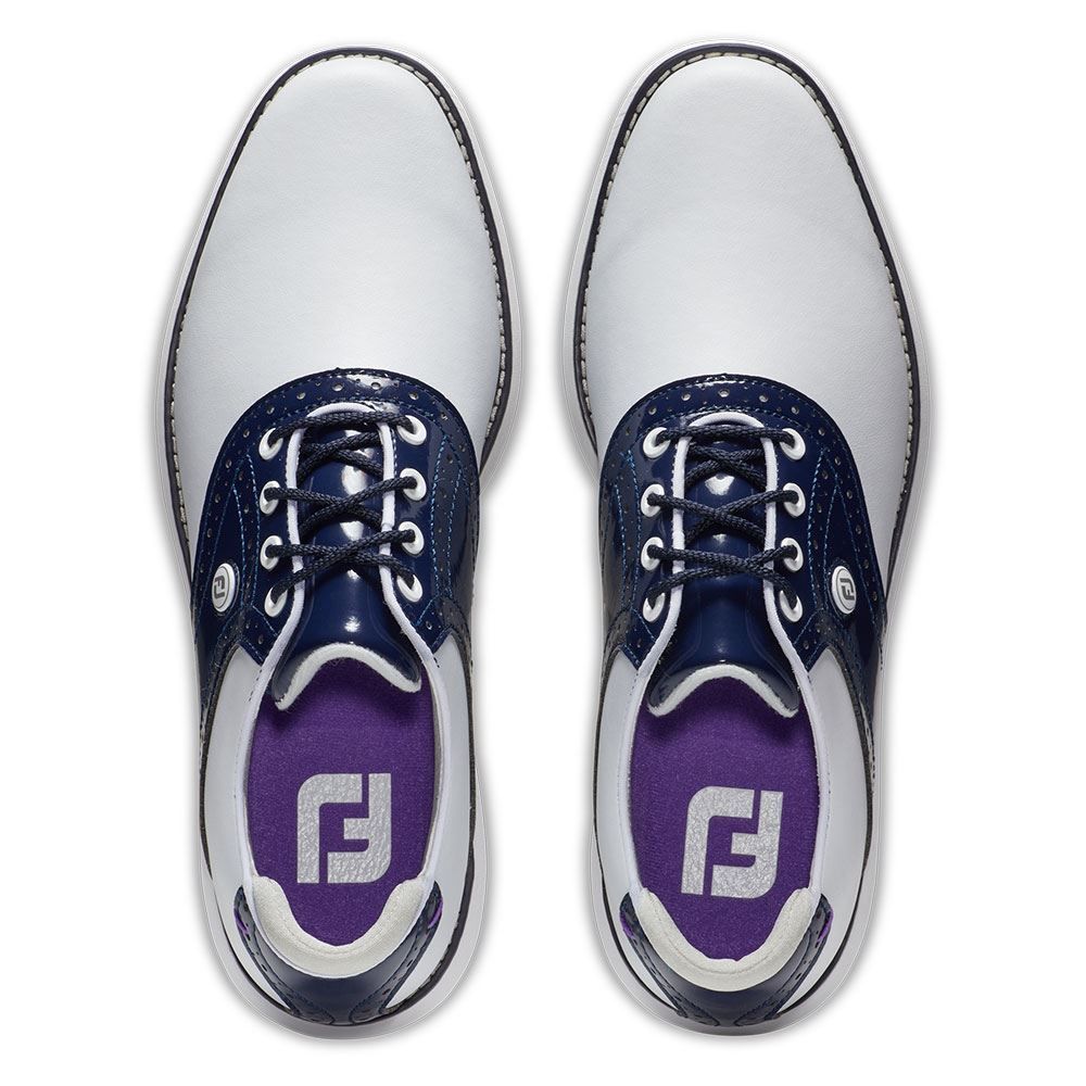 FOOTJOY Footjoy Ladies Traditions Spikeless Golf Shoes White Navy 97926