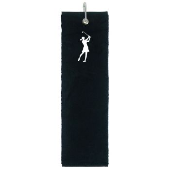 Suprizeshop Cotton Trifold Lady Golfer Design Golf Towel Black